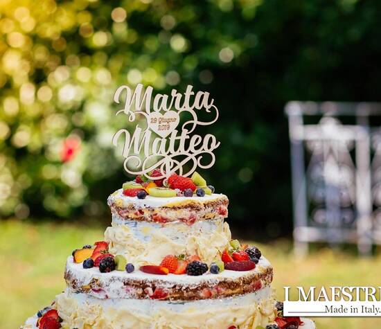 Cake topper matrimonio personalizzabile con nomi e data 