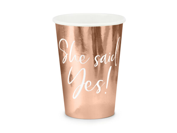 Accessori Addio al Nubilato Rose Gold Paper Party Cups: "She Said Yes!" 6 pz.