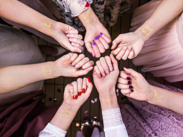 Accessori Addio al Nubilato Tatuaggi temporanei oro per la festa della sposa: sposa, damigella d'onore, squadra e cuore