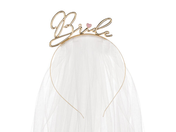 Accessori Addio al Nubilato Fascia da sposa colore oro e lettere "Bride" con velo bianco