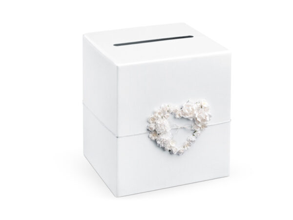 Addobbi Matrimonio Busta e scatola dei messaggi in cartoncino bianco perla con fiori a forma di cuore