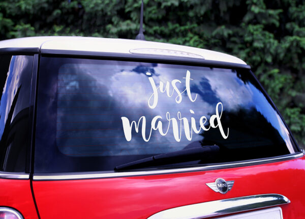 Addobbi Matrimonio Adesivo auto matrimonio bianco: "Just Married".