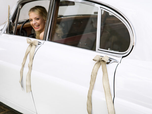 Addobbi Matrimonio Kit per auto da sposa marrone: fiocchi di iuta e ghirlanda