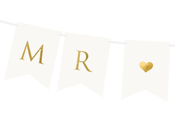 Addobbi Matrimonio Striscioni di nozze bianchi con scritte in oro: "Mr, Mrs".