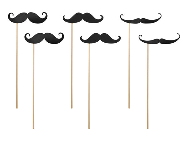Accessori Addio al Nubilato Oggetti di scena per Photocall di matrimonio in nero con bastone: 6 unità "Moustaches".