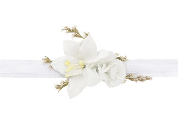 Accessori Addio al Nubilato Bracciale in tessuto con un bouquet di fiori bianchi per feste di addio al nubilato