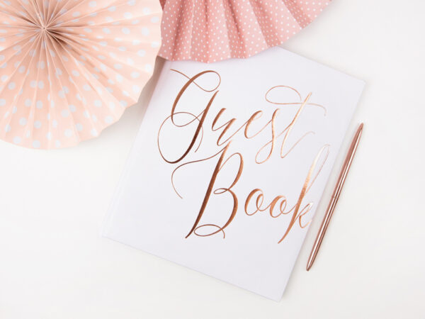 Addobbi Matrimonio Libro delle firme bianco e rosa dorato "Guest Book".