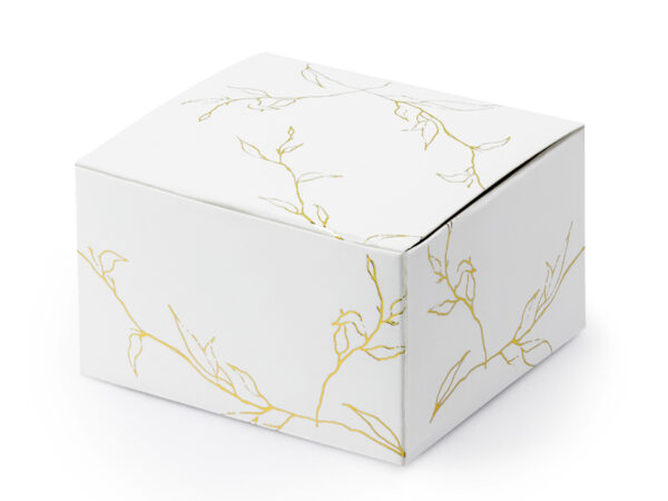 Accessori Addio al Nubilato Scatola di cartone quadrata di colore bianco con rami dorati: 10 pezzi.
