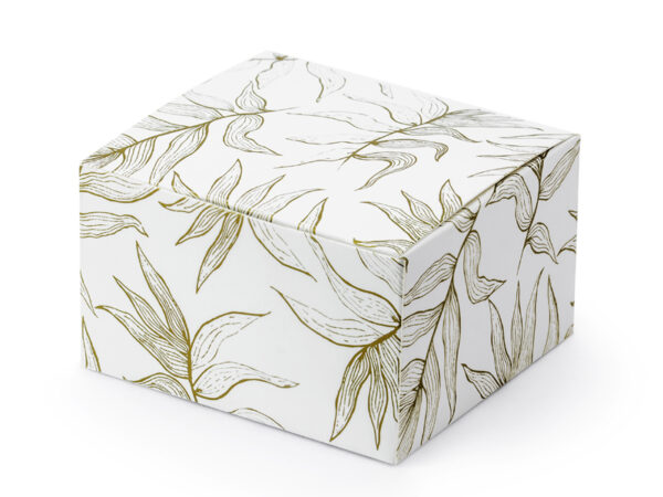 Addobbi Addio al Nubilato Scatola di cartone quadrata di colore bianco con foglie dorate: 10 pezzi.