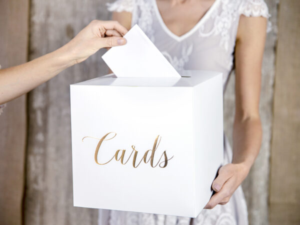 Addobbi Matrimonio Scatola di cartone bianco per buste e messaggi "Cards" Golden