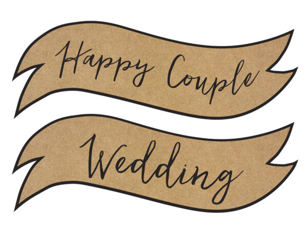 Addobbi Matrimonio Segni di matrimonio in carta Kraft con bordo nero: "Coppia felice" e "Matrimonio".