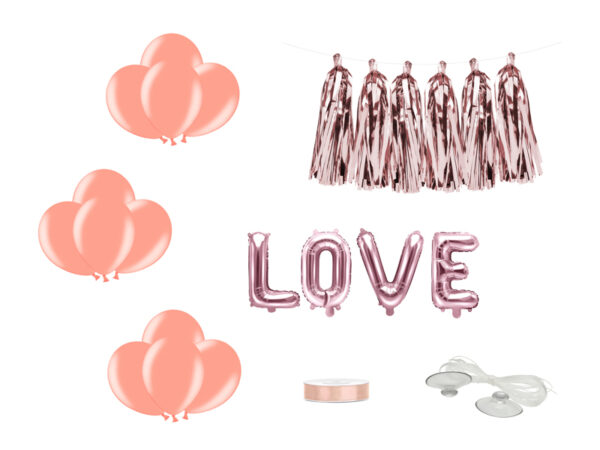 Addobbi Matrimonio Rose Gold Bride & Groom Car Kit: "Love" Foil Wedding Balloons, palloncini da sposa e ghirlanda