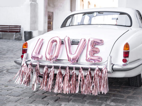 Addobbi Matrimonio Rose Gold Bride & Groom Car Kit: "Love" Foil Wedding Balloons, palloncini da sposa e ghirlanda
