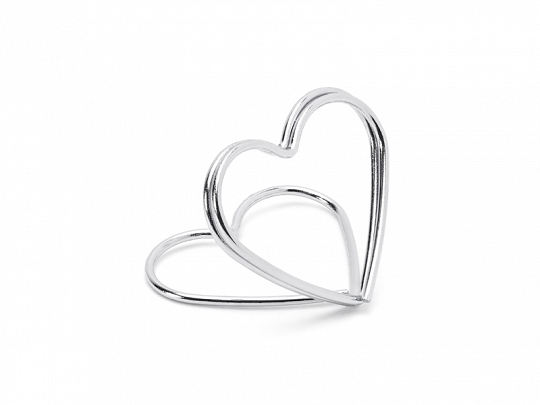Addobbi Matrimonio Portacarte di metallo a forma di cuore color argento: 10 pezzi.