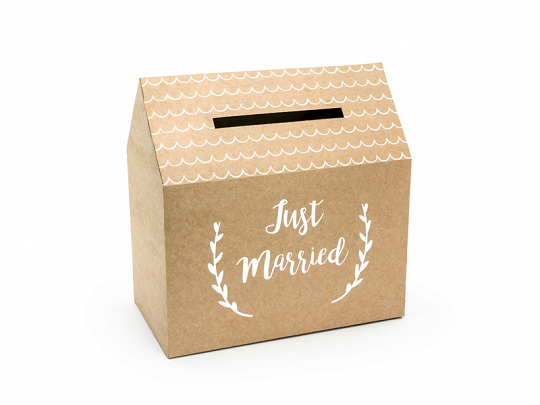 Addobbi Matrimonio House Box per buste e messaggi in carta Kraft "Just Married" bianco