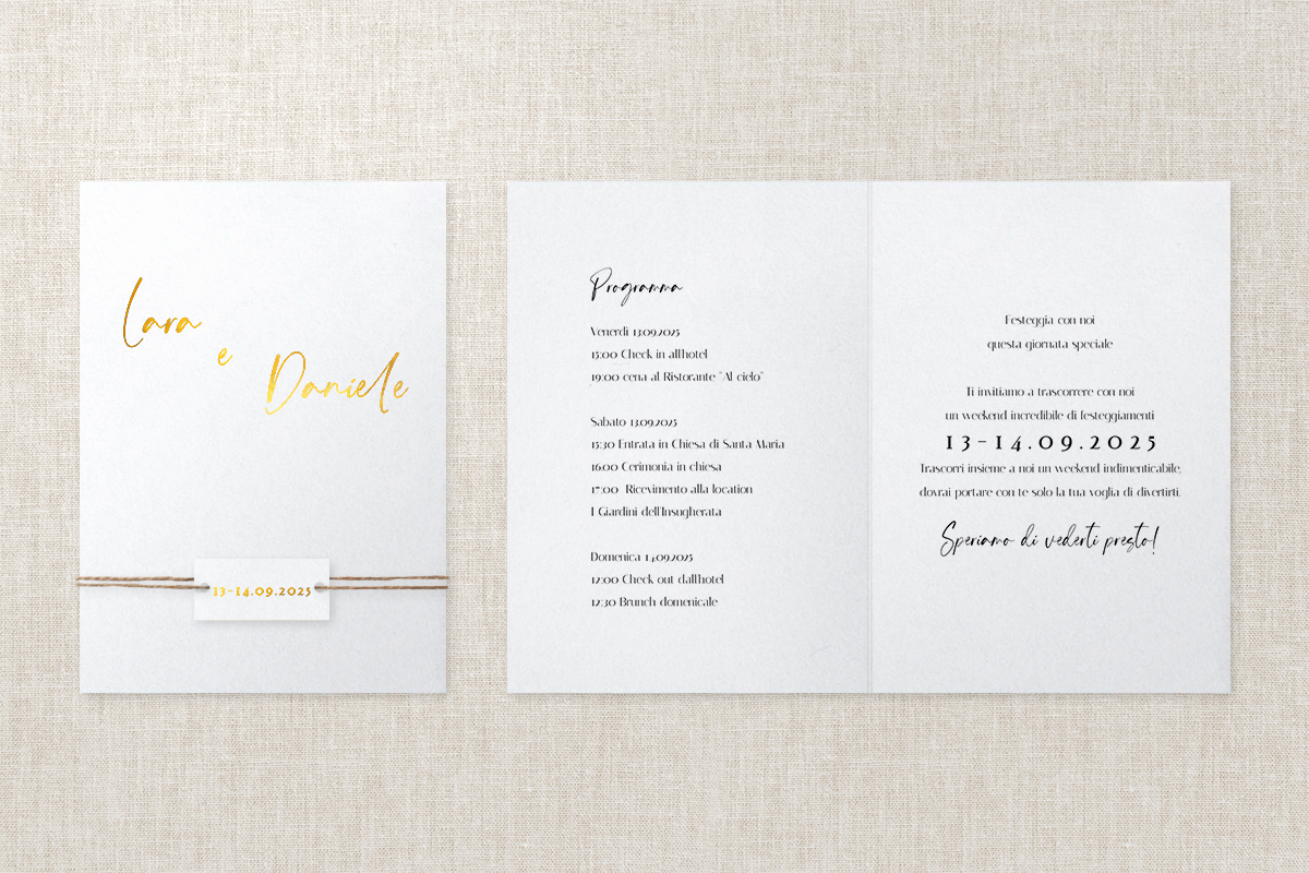 Partecipazioni Matrimonio Minimalista con lettere dorate moderne Chiara Wish